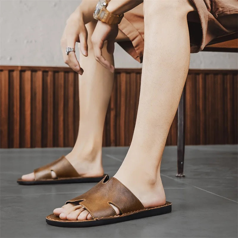 Chaussons Homme Été – Synthétique Antidérapant, Semelle Caoutchouc, Style Casual Outdoor | Noir ou Marron