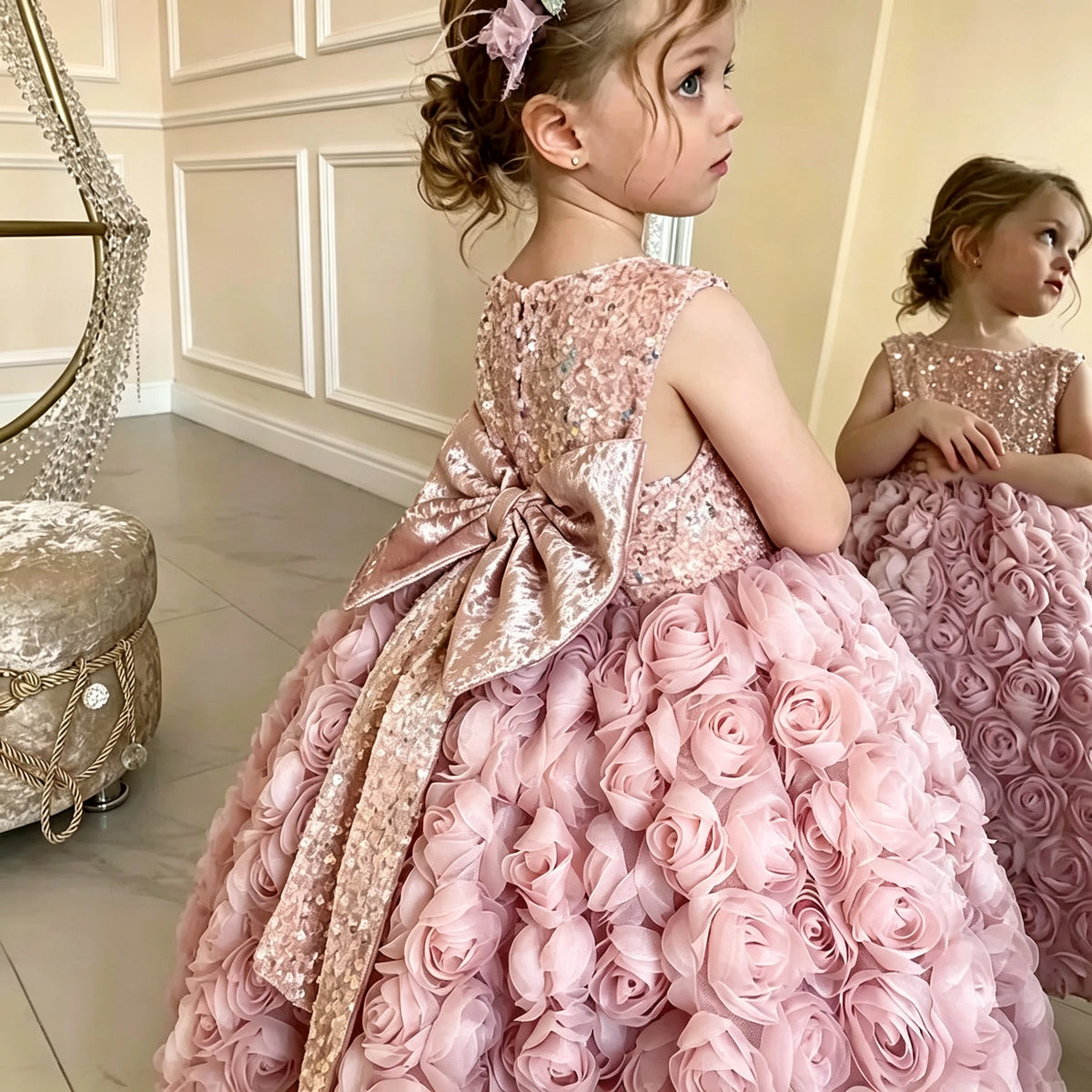 Robe de cérémonie fille à fleurs et sequins – CLEVI Paris