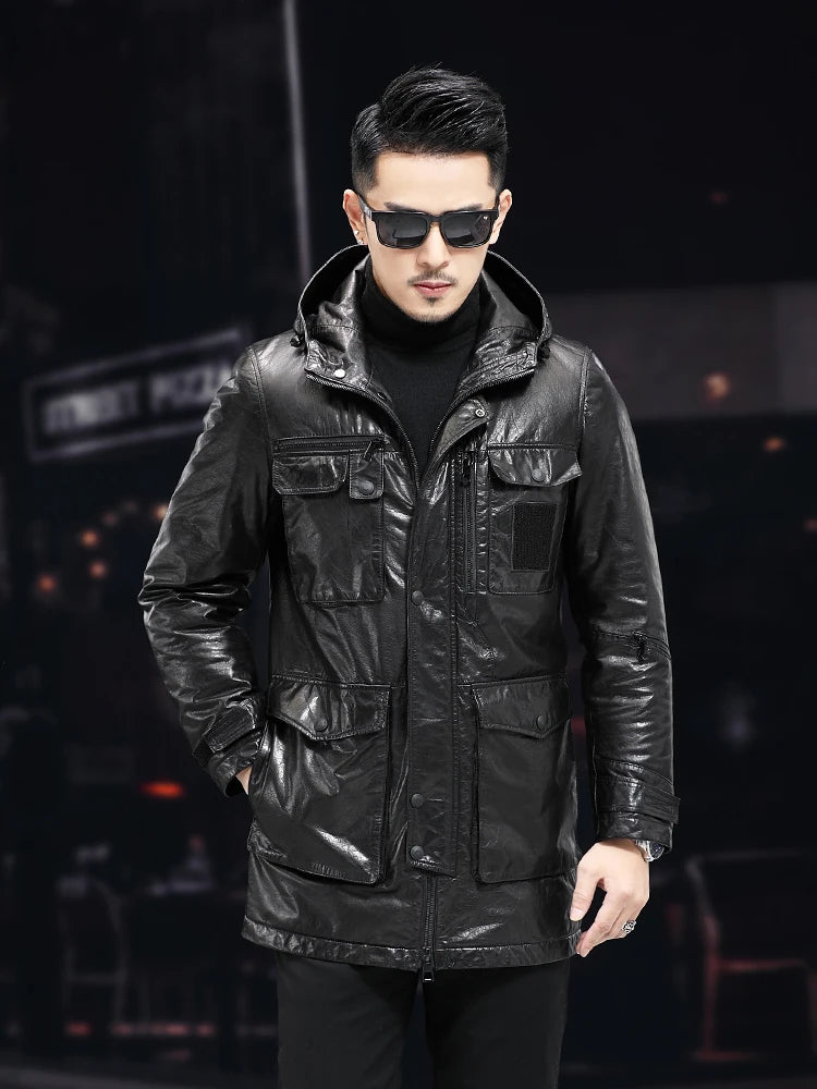 Veste mi-longue homme en cuir de vache – CLEVI Paris