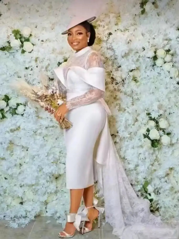 Robe de mariée en dentelle longueur thé – CLEVI Paris