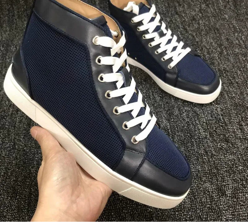 Sneakers Montantes Cuir Color-Block Bleu Homme EU 38-47 – CLEVI Paris