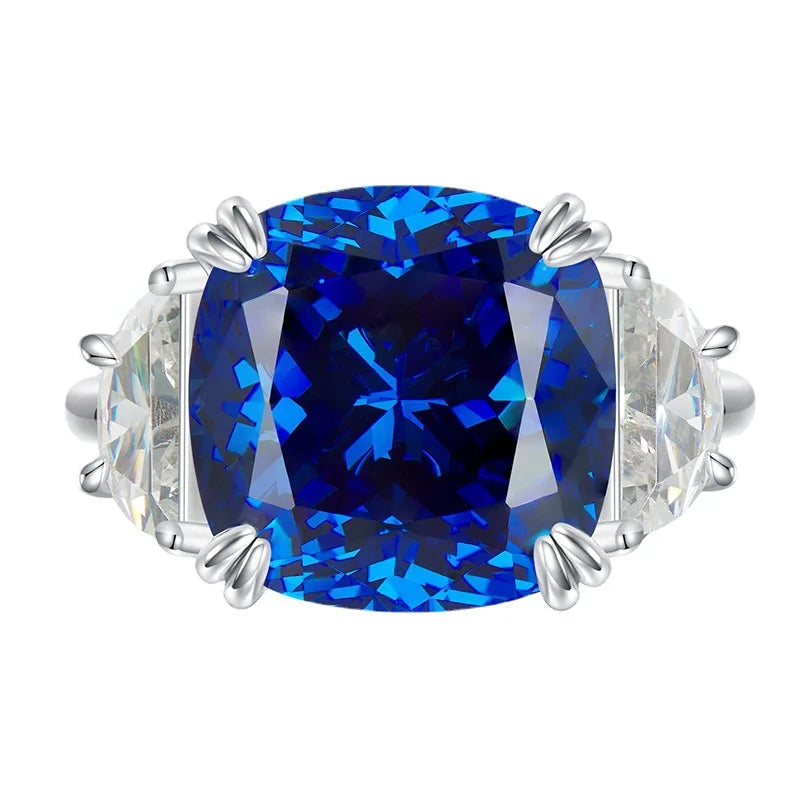 Bague Zircon Bleu Royal Coussin Argent 925 Unisexe – CLEVI Paris