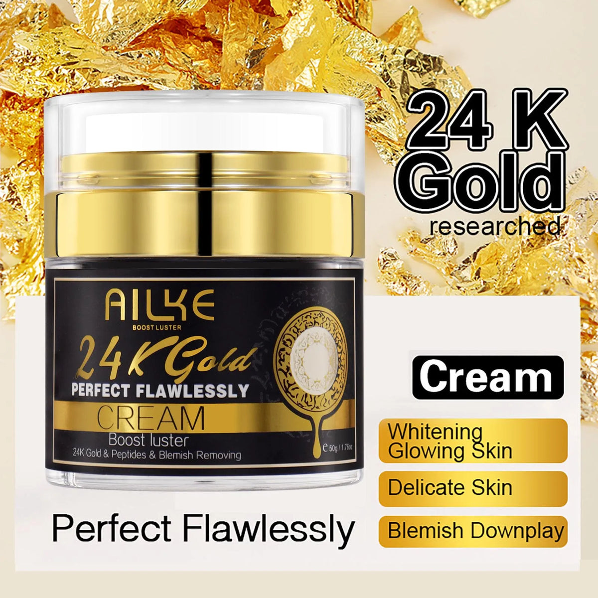 Gamme Soins AILKE 24K Gold Perfect Flawlessly – Crème, Savon & Huile Corps – Éclaircissant Anti-Taches – CLEVI Paris
