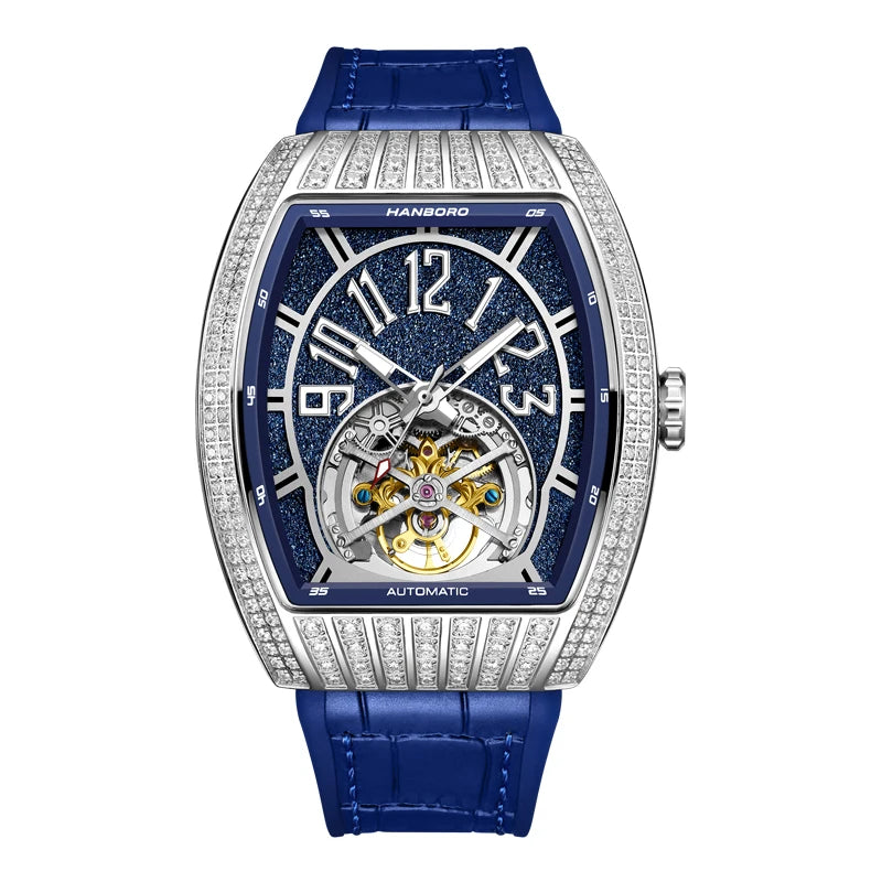 HANBORO 9030 Montre Homme Automatique Squelette Cristaux Étanche 5ATM – CLEVI Paris