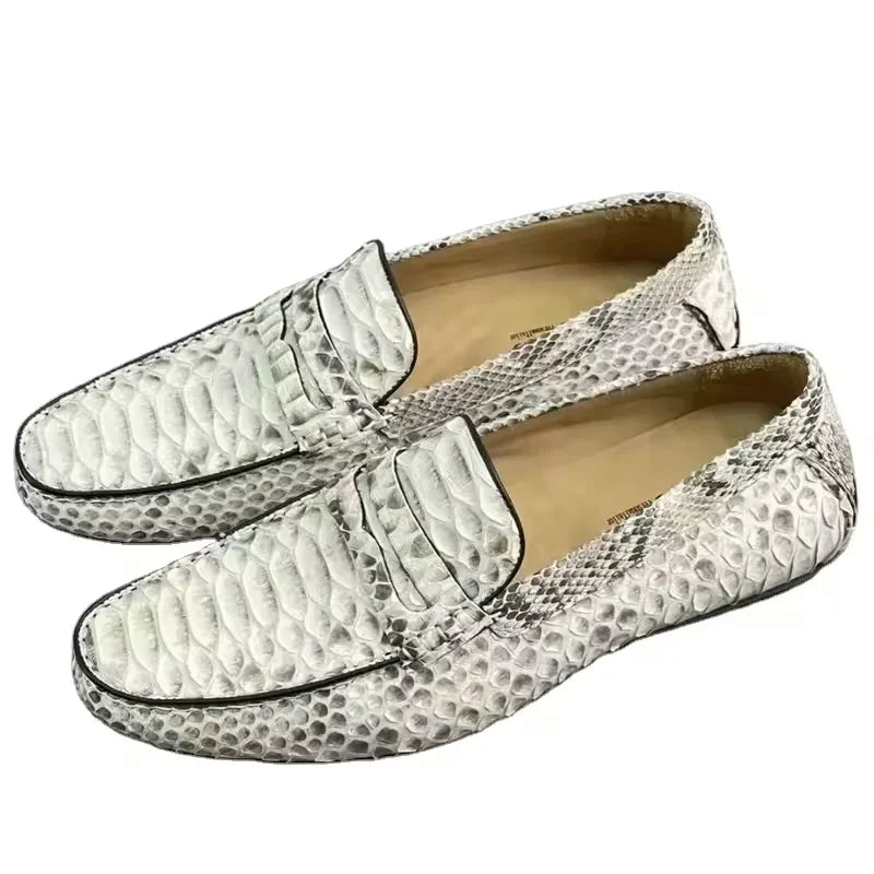 Mocassins Cuir Serpent Gris Homme Slip-On – CLEVI Paris