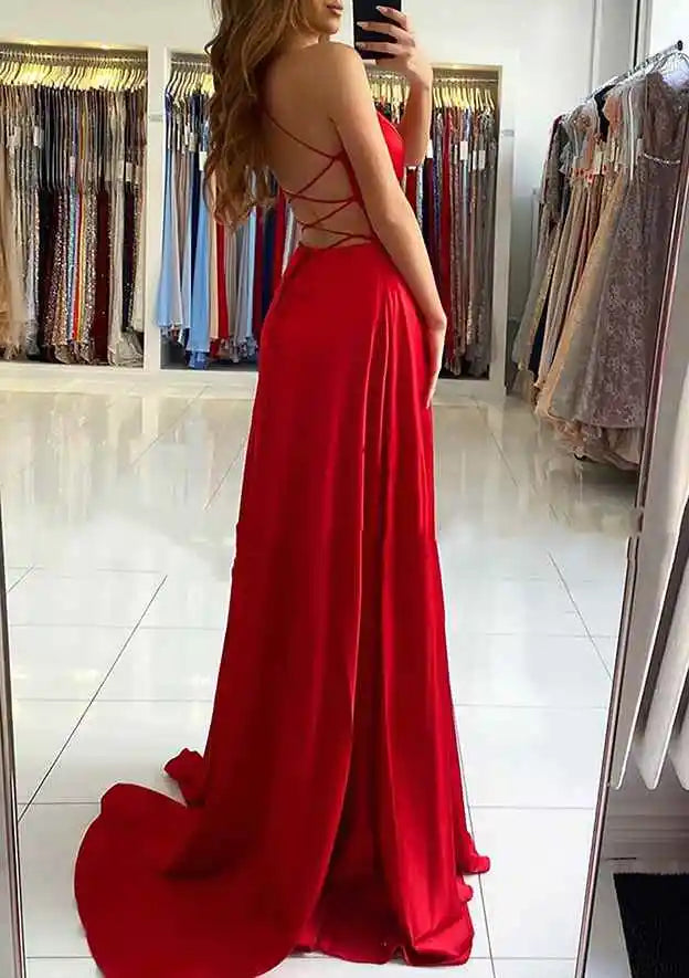 Robe de soirée longue col en V sans manches – CLEVI Paris