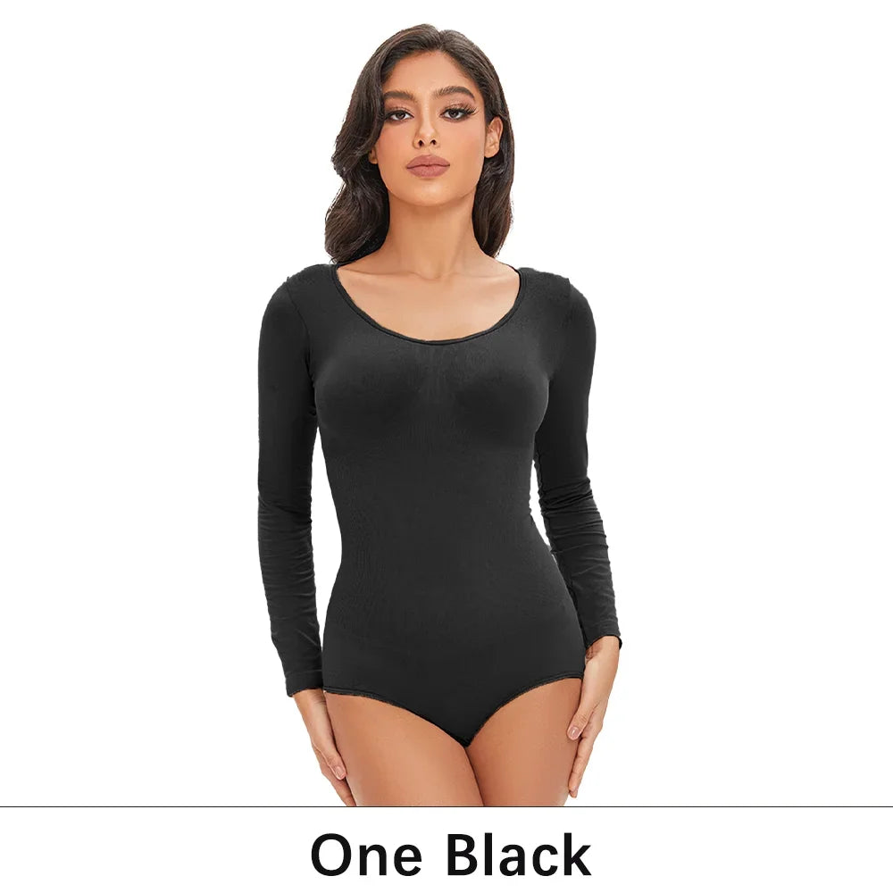 Gaine Gainante Femme Bodysuit Manches Longues Col Rond Sans Couture Contrôle Ferme Entrejambe Ouvert Minceur S-XXL – CLEVI Paris