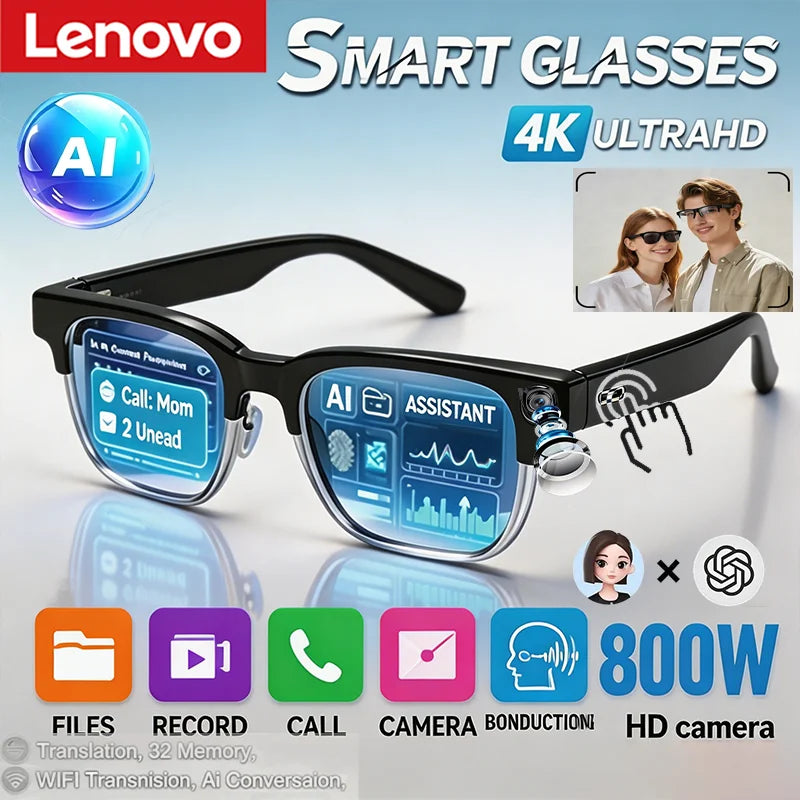 Lunettes Connectées Lenovo D12 IA Caméra 4K MR Holographique FOV 120 Bluetooth 4.2 Photochromiques 37g Noir Transparent – CLEVI Paris