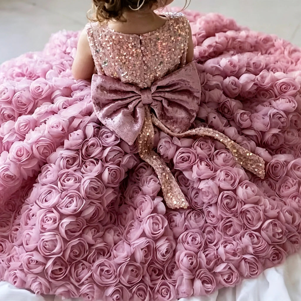 Robe de cérémonie fille à fleurs et sequins – CLEVI Paris
