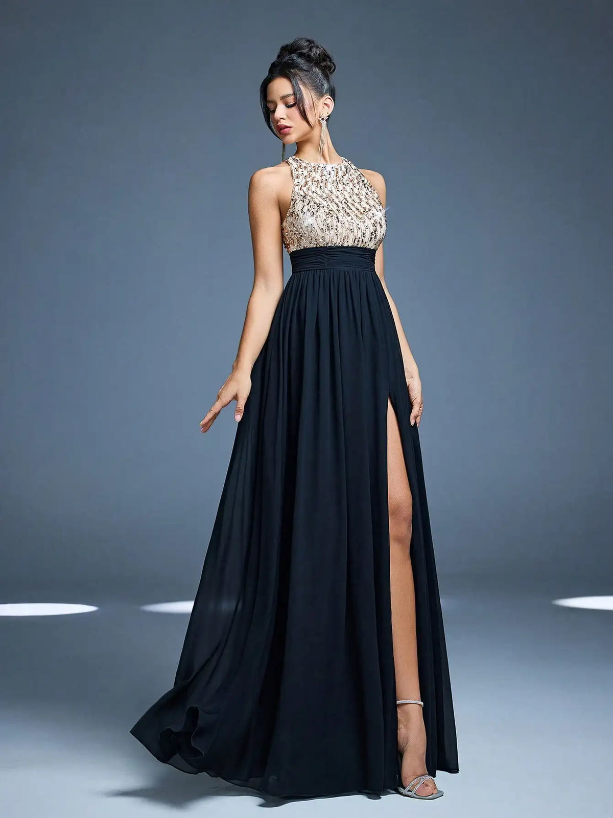 Robe noire bustier à paillettes – CLEVI Paris