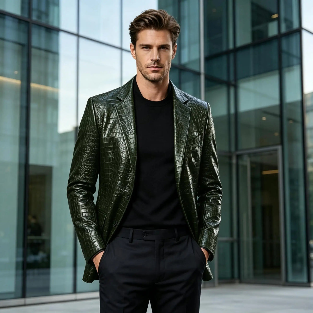 Blazer homme en simili cuir motif crocodile – CLEVI Paris