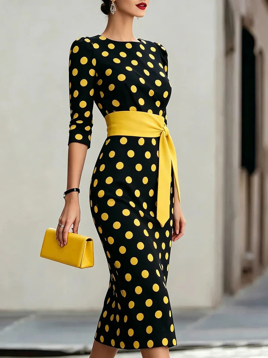 Robe Midi Femme Crayon Manches 3/4 Col Rond – CLEVI Paris