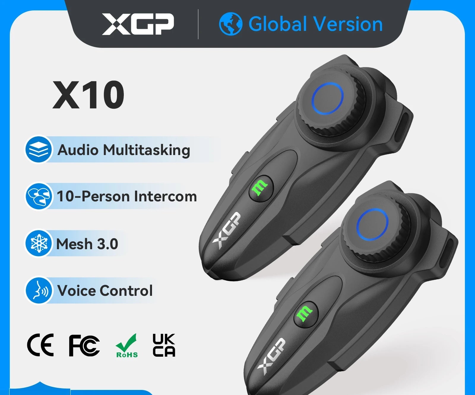 Intercom Moto XGP X10 Bluetooth 5.3 IP67 10 Riders 1km – CLEVI Paris