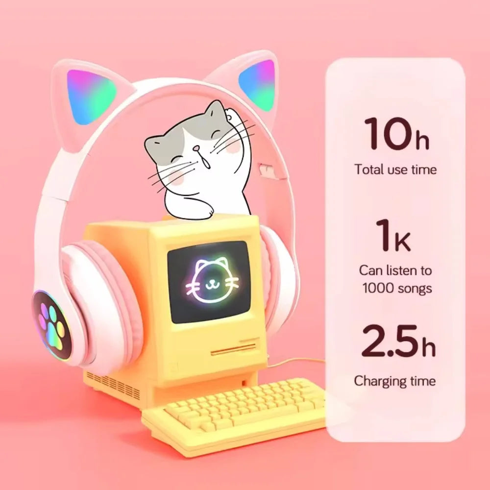 Casque Oreilles de Chat LED Bluetooth 5.0 Carte SD Enfant – CLEVI Paris