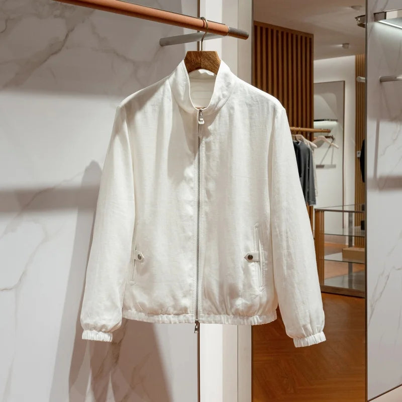 Veste homme zippée en lin et viscose – CLEVI Paris