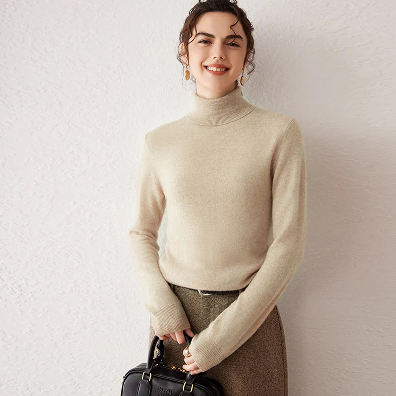 Pull femme en cachemire à col roulé – CLEVI Paris