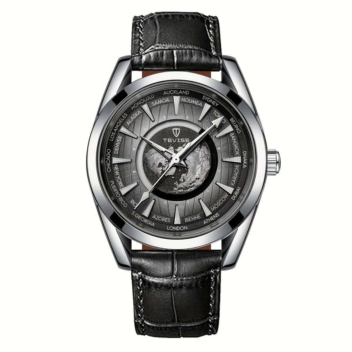 Montre Mécanique Globe Terrestre TEVISE Homme Cuir – CLEVI Paris