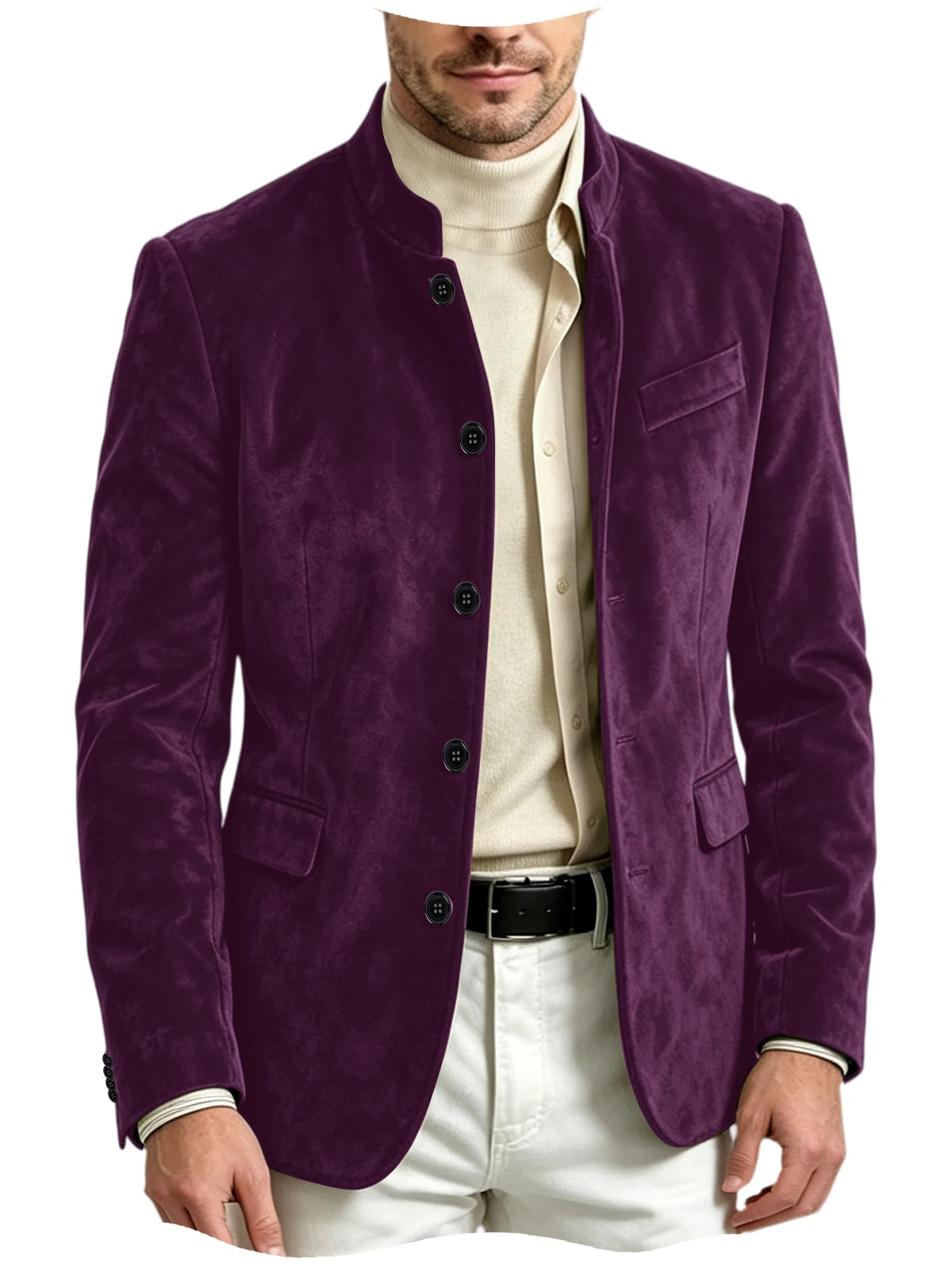 Blazer homme en velours à col montant – CLEVI Paris