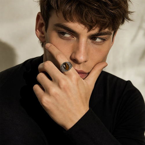 Bague Homme Œil de Tigre Argent 925 – CLEVI Paris
