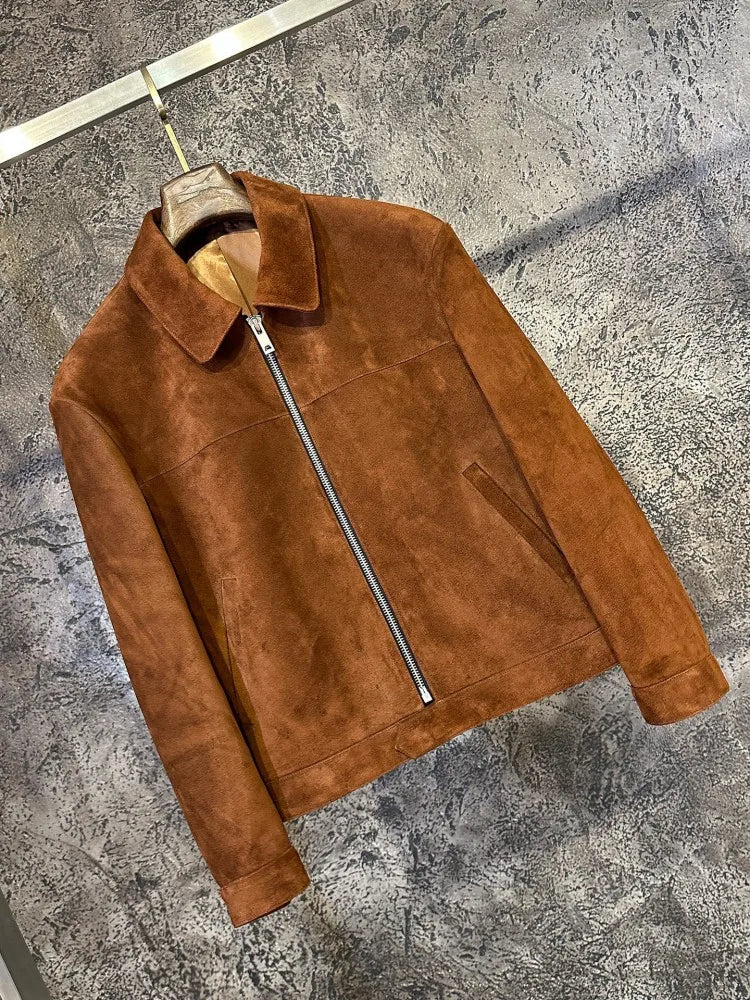 Blouson homme en cuir suédé marron – CLEVI Paris