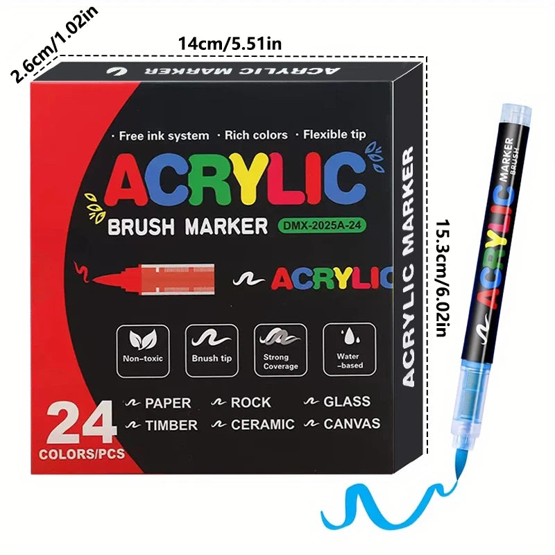 Marqueurs Acryliques Pointe Pinceau 12-72 Couleurs – CLEVI Paris
