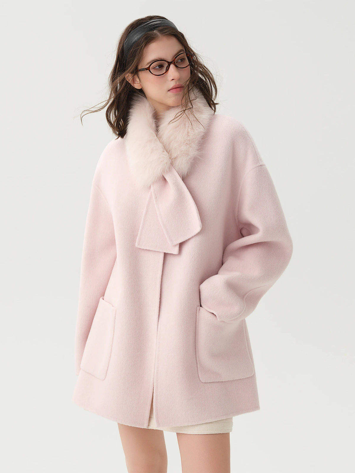 Manteau DUSHU laine et col renard – CLEVI Paris