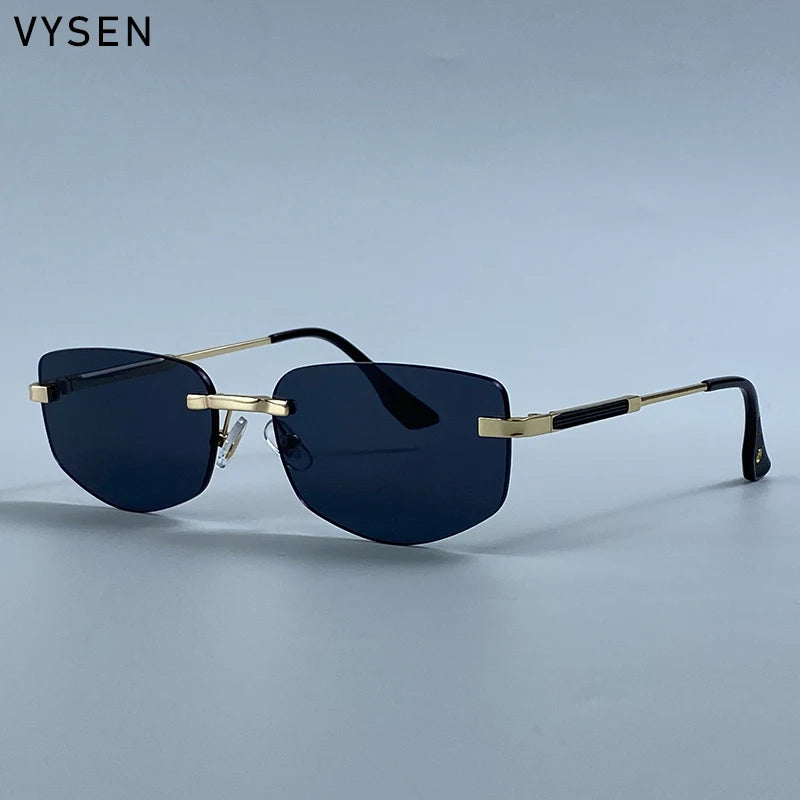 Lunettes de Soleil Carrées Rimless Polygone Métal Or Vintage UV400 Homme – CLEVI Paris