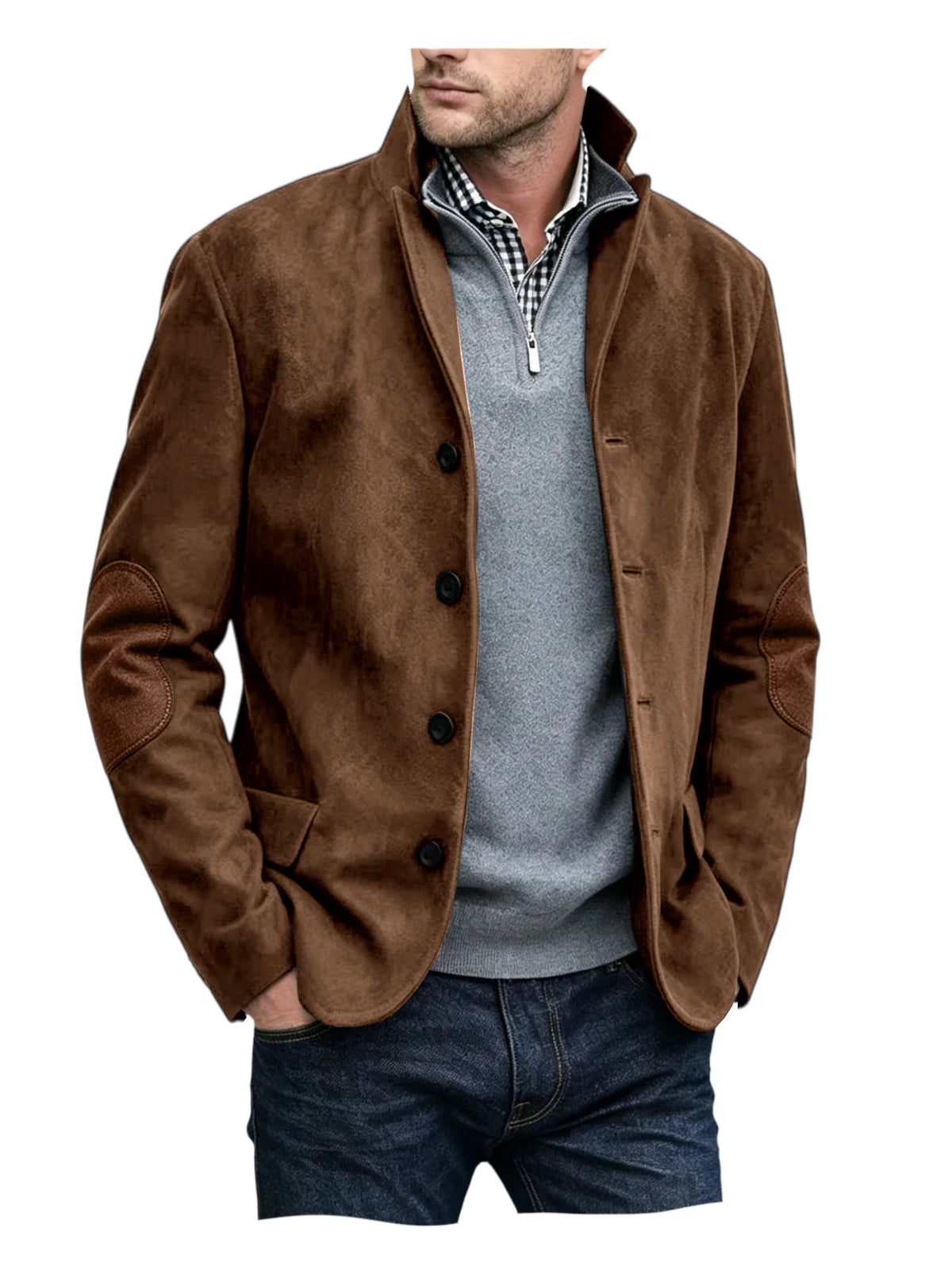 Blazer homme col montant, patchs aux coudes – CLEVI Paris