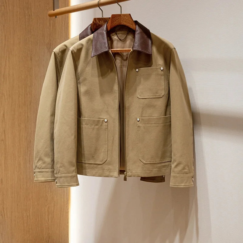 Veste homme camel à revers et rivets – CLEVI Paris