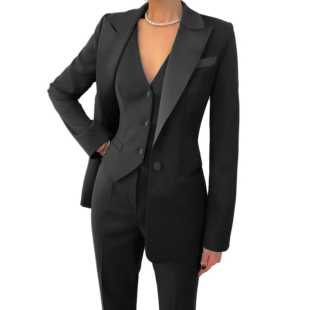 Costume 3 Pièces Femme Veste Gilet Pantalon 17 Coloris Bureau Cérémonie – CLEVI Paris