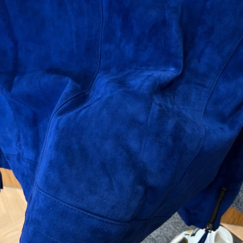 Blouson homme bleu aspect daim à col montant – CLEVI Paris