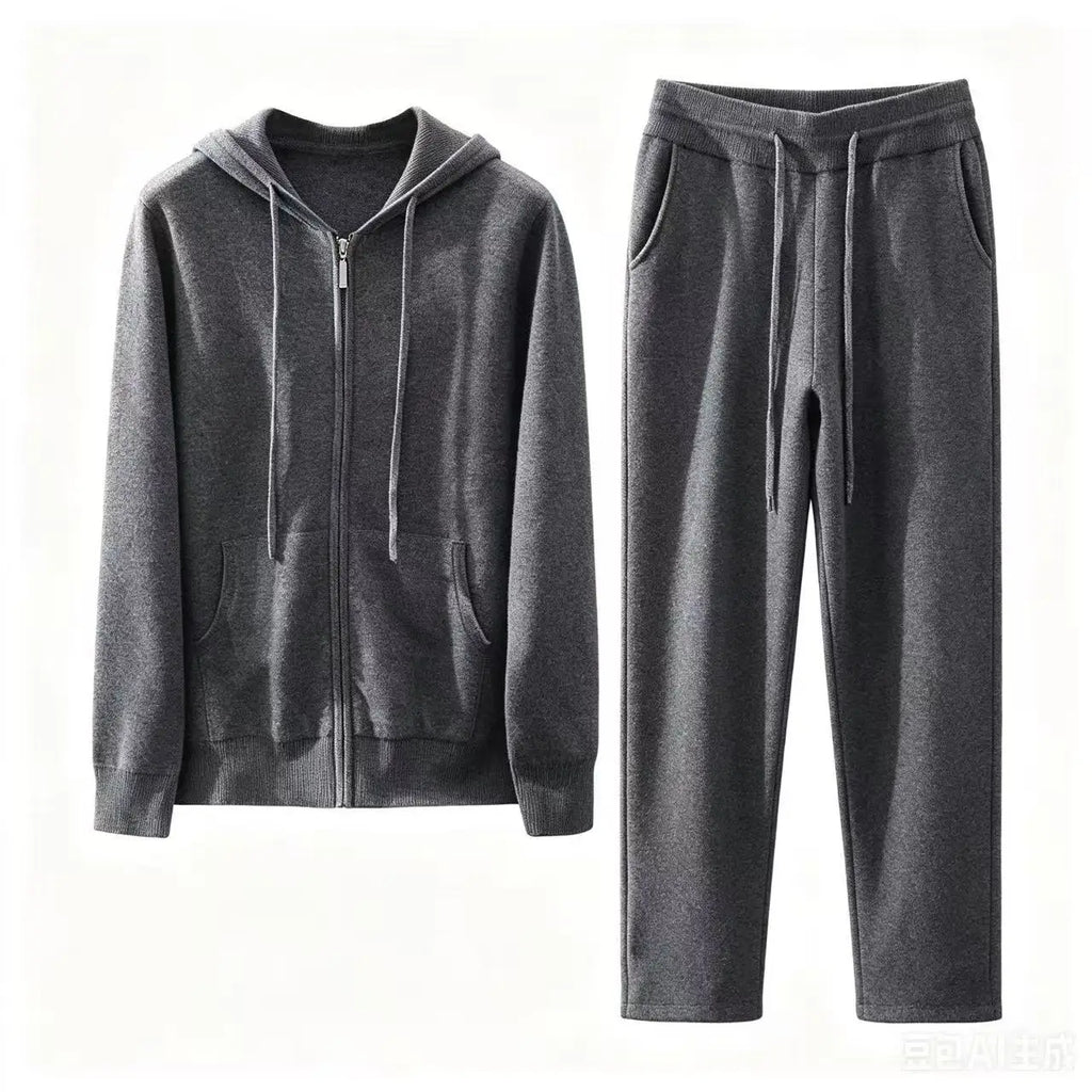 Ensemble homme en cachemire gris à capuche – CLEVI Paris