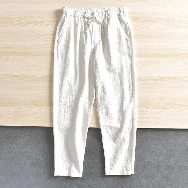 Pantalon Homme Lin Coton Jambe Droite Taille Élastique Cordon Léger Respirant Casual Été Multi-Couleurs – CLEVI Paris