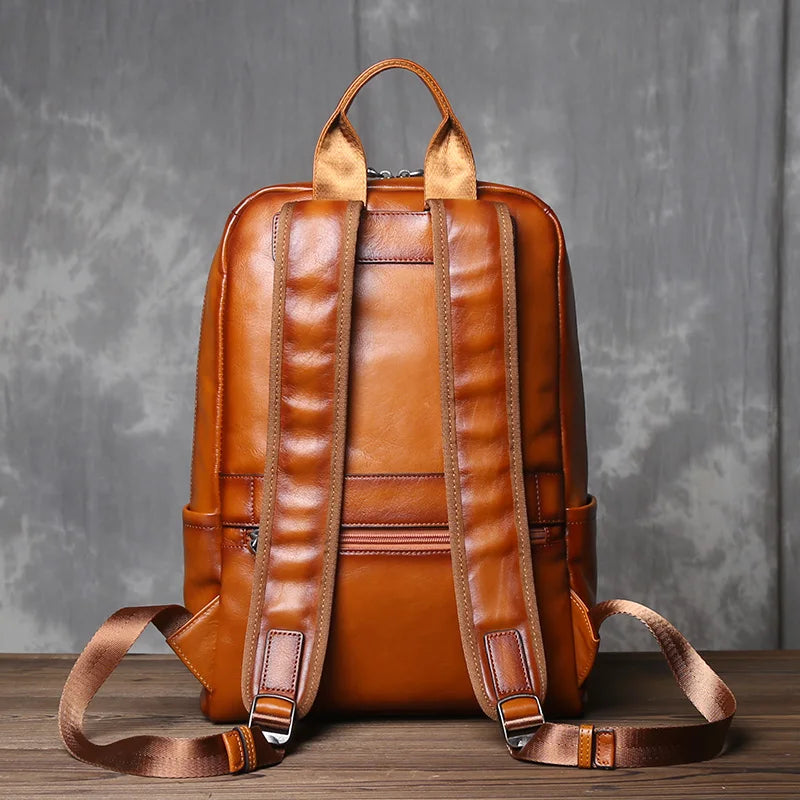 Sac à Dos Cuir Vache Tanné Végétal Laptop Unisexe – CLEVI Paris