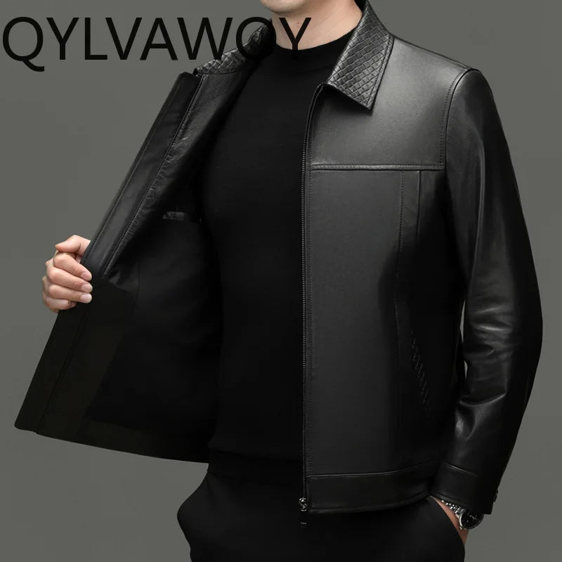 Veste homme en cuir de mouton à col rabattu – CLEVI Paris