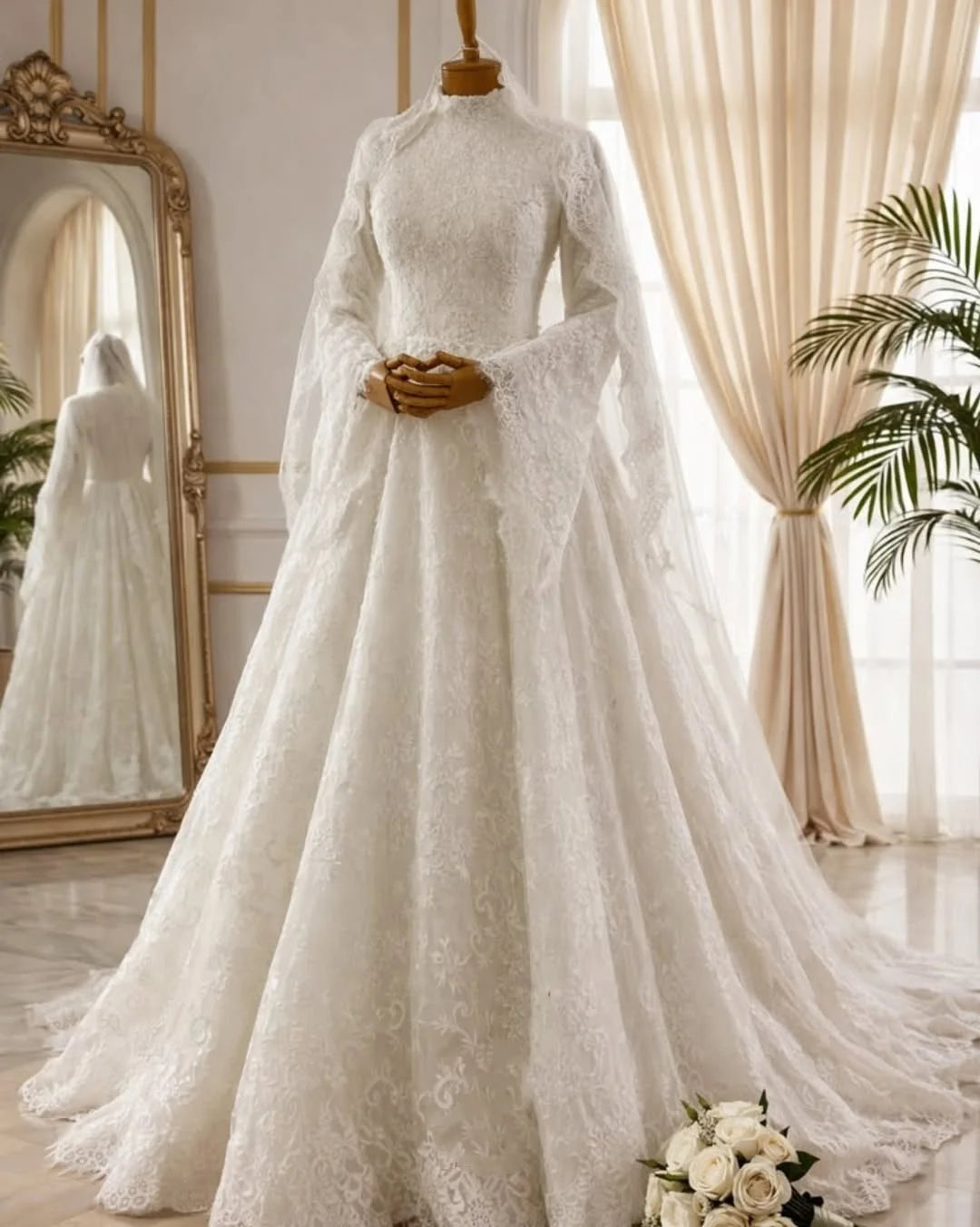 Robe de mariée en tulle à col carré – CLEVI Paris