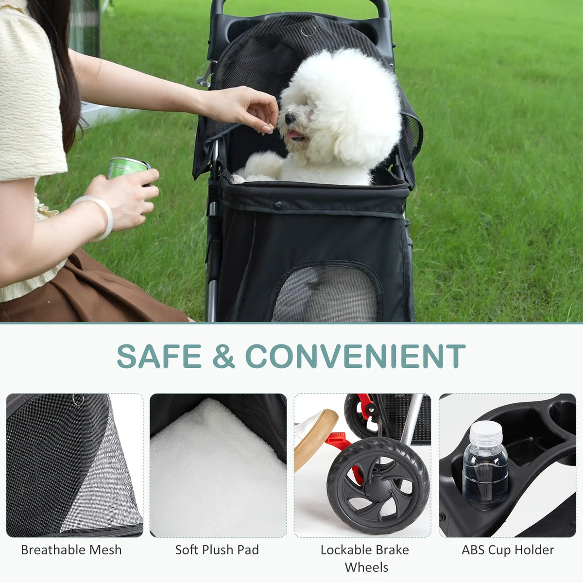 Poussette pliable 3 roues pour chien et chat – CLEVI Paris