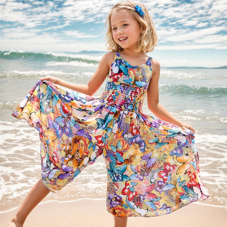 Robe fille bohème à fleurs sans manches – CLEVI Paris
