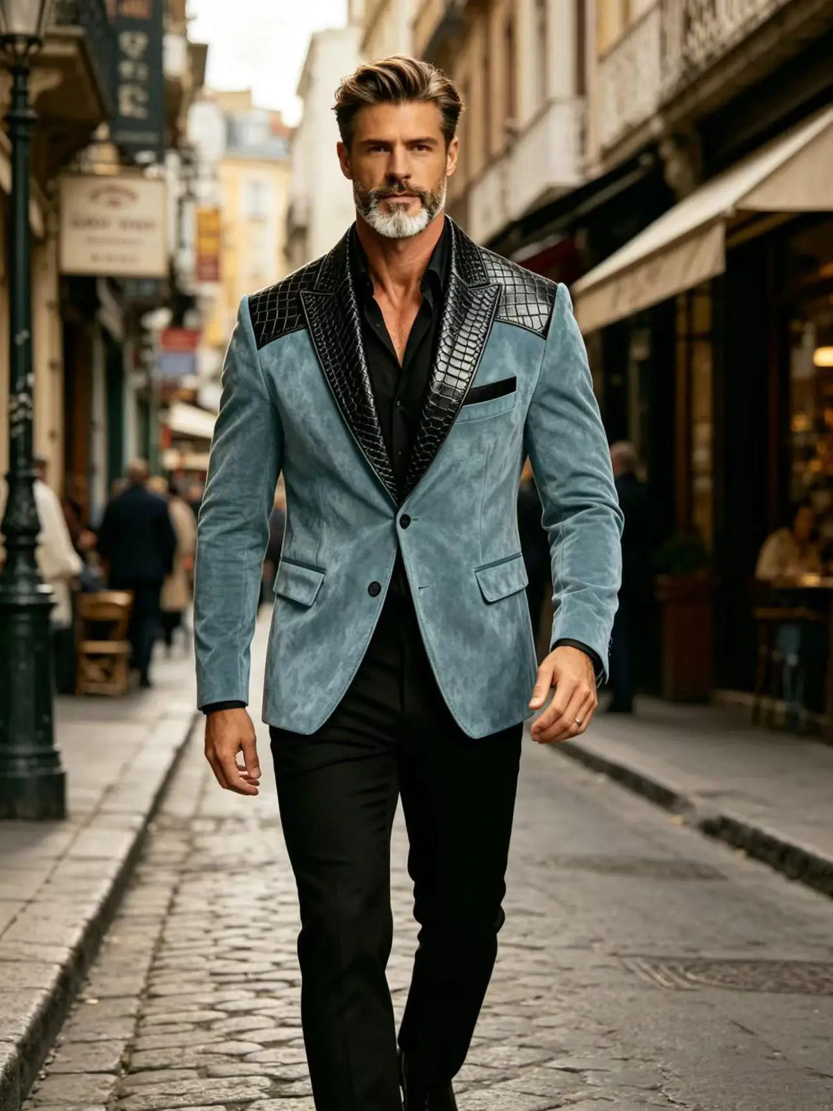 Blazer homme en daim, revers façon crocodile – CLEVI Paris