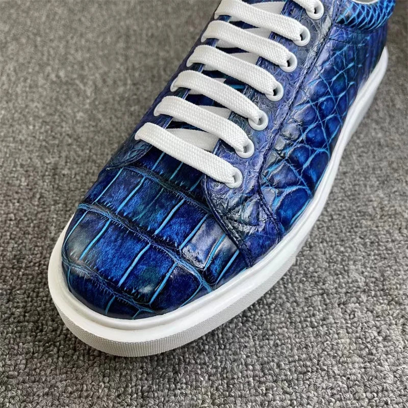Sneakers Cuir Croco Bleu Peint Main Homme – CLEVI Paris