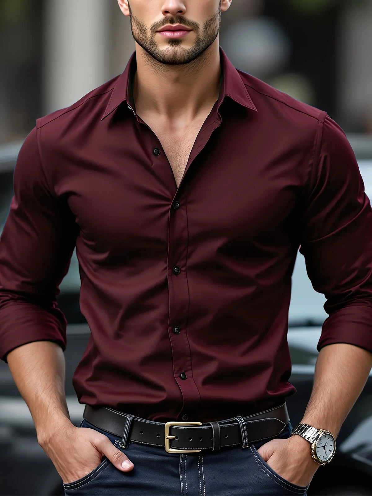 Chemise homme unie en polyester – CLEVI Paris