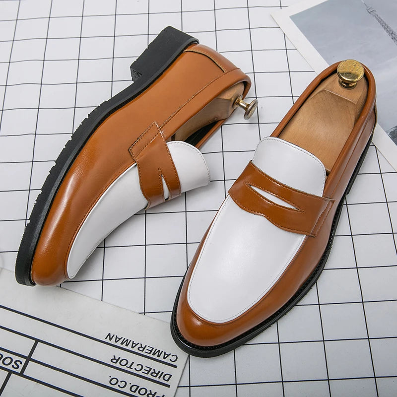 Loafers Homme Bicolores PU Slip-On Semelle Caoutchouc – CLEVI Paris