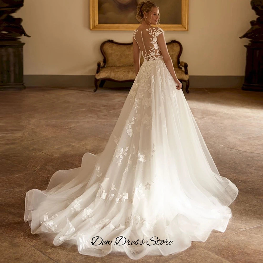Robe de mariée en organza, ligne A et appliques - CLEVI Paris