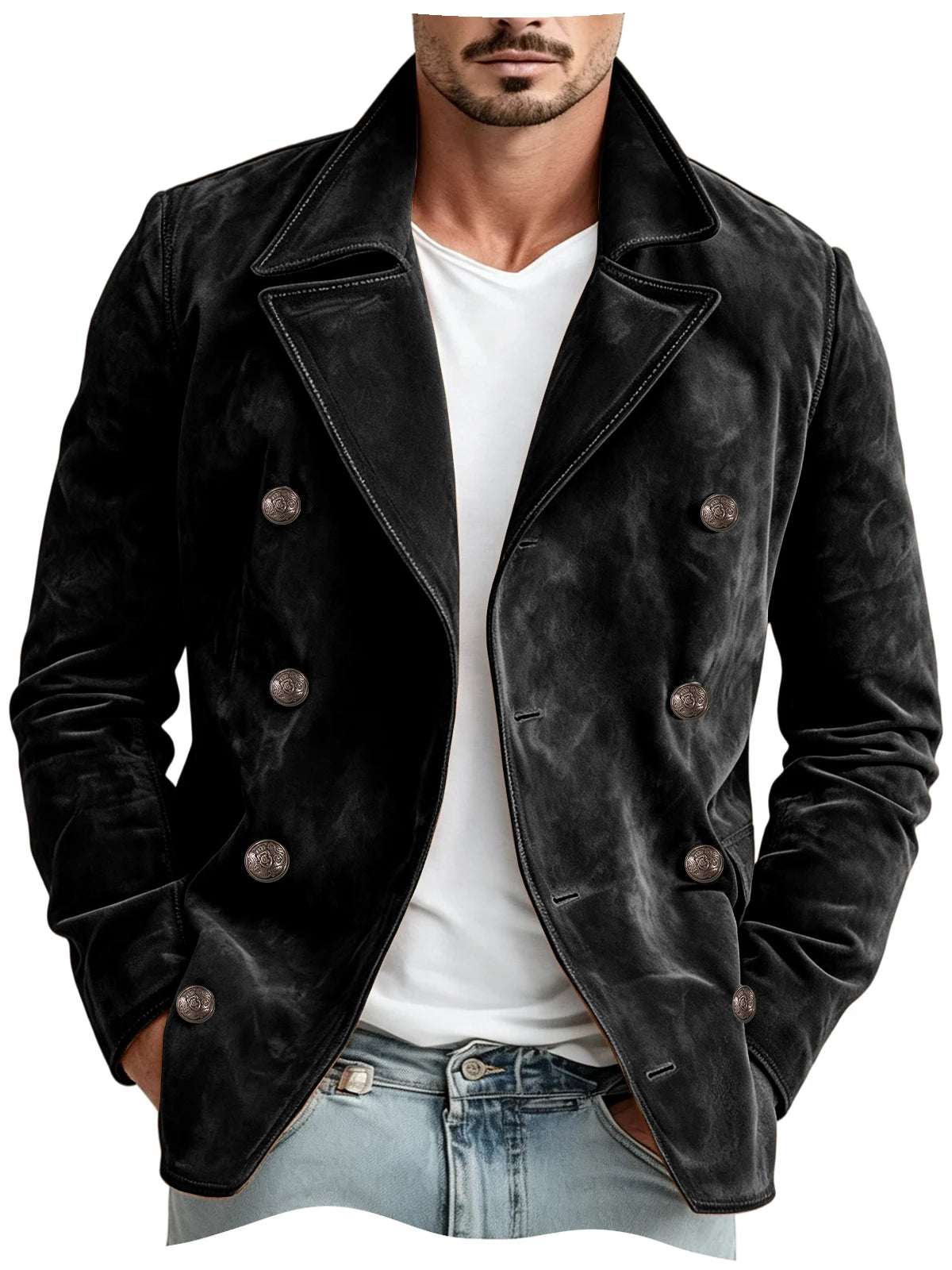 Blazer homme croisé en imitation daim – CLEVI Paris