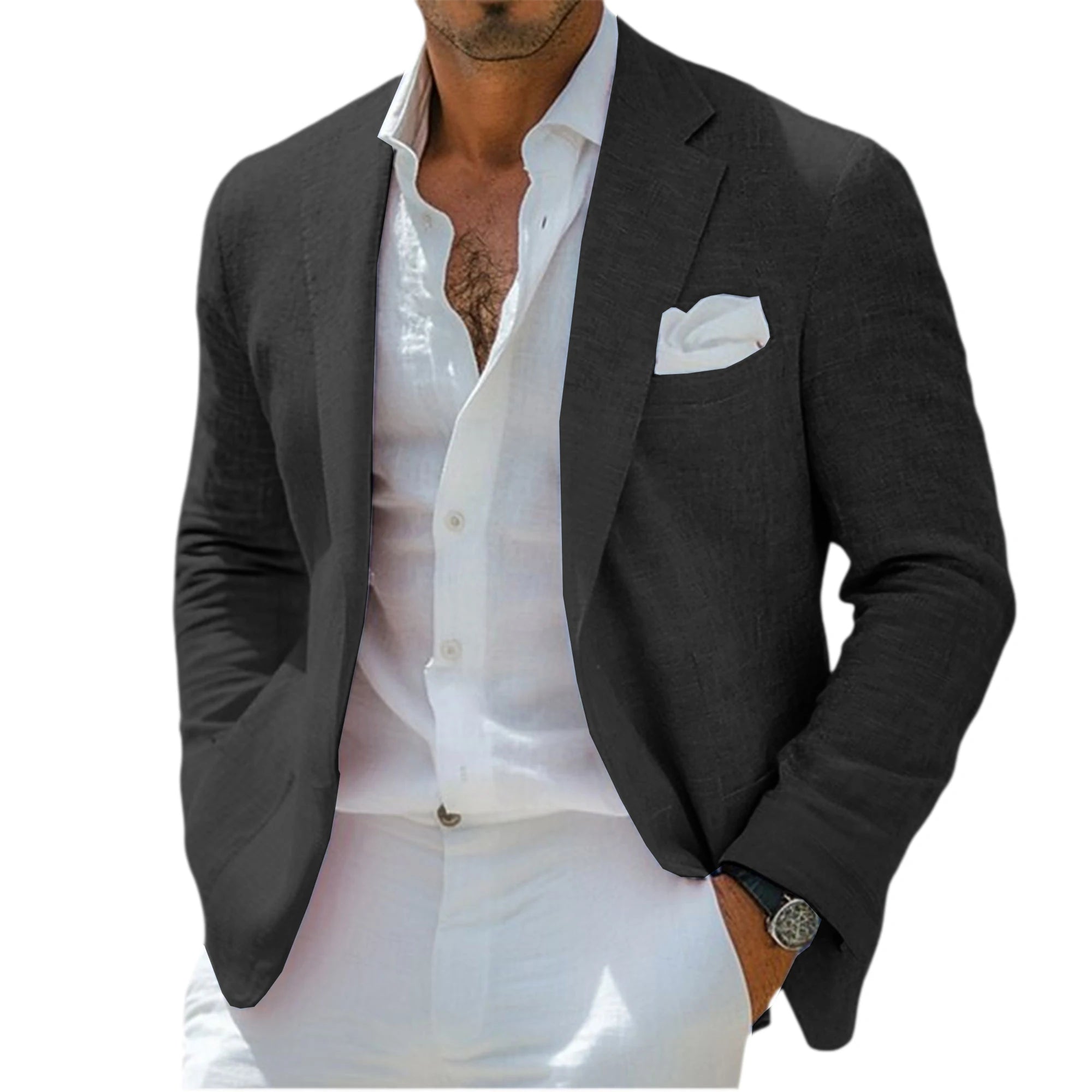 Blazer Homme Lin Slim Fit Léger Respirant Col Cranté Mariage Plage Business – CLEVI Paris