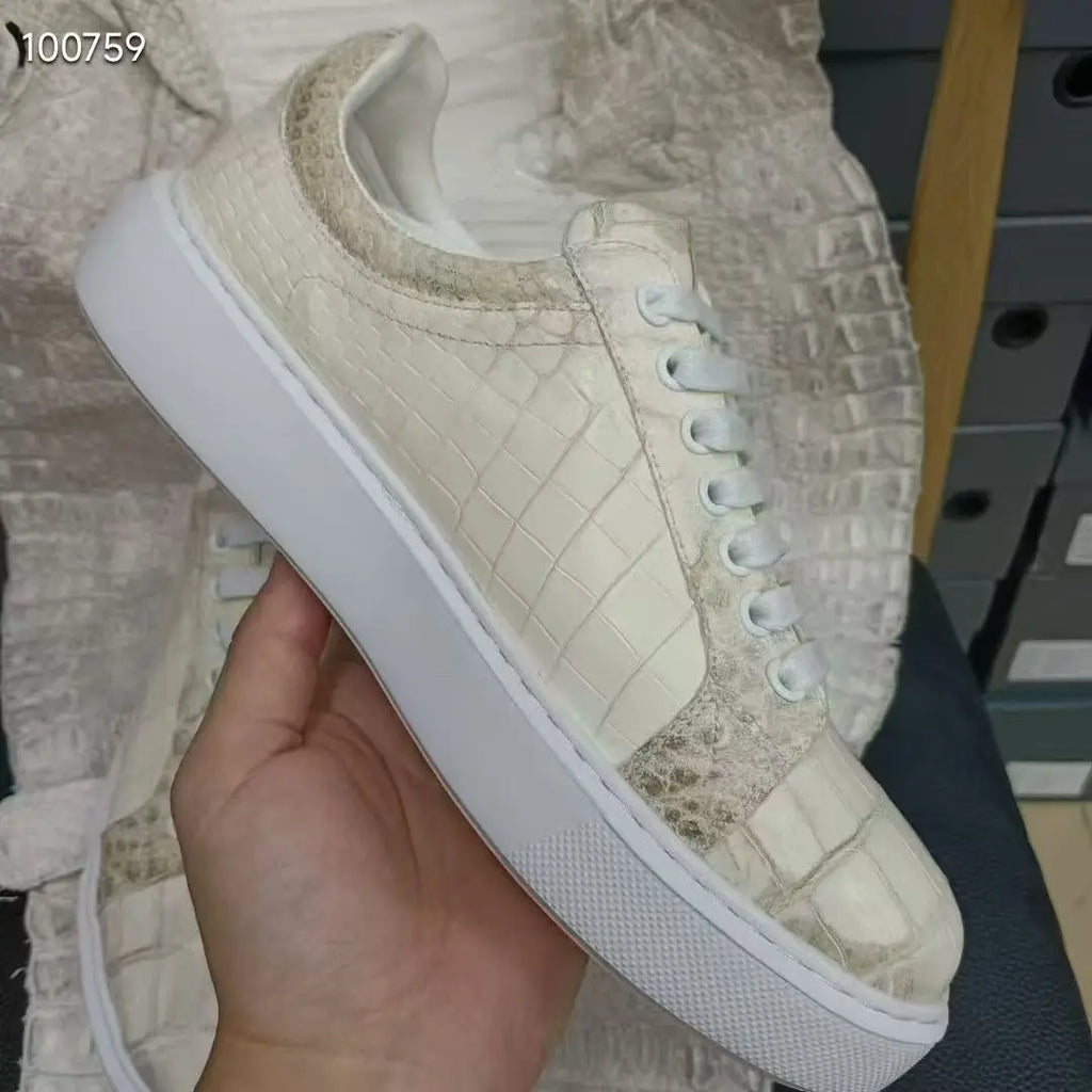 Sneakers homme beiges en cuir à lacets – CLEVI Paris