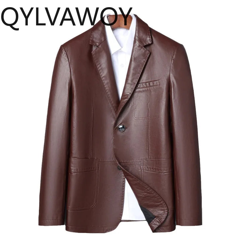 Veste homme noire en cuir de vache boutonnée – CLEVI Paris