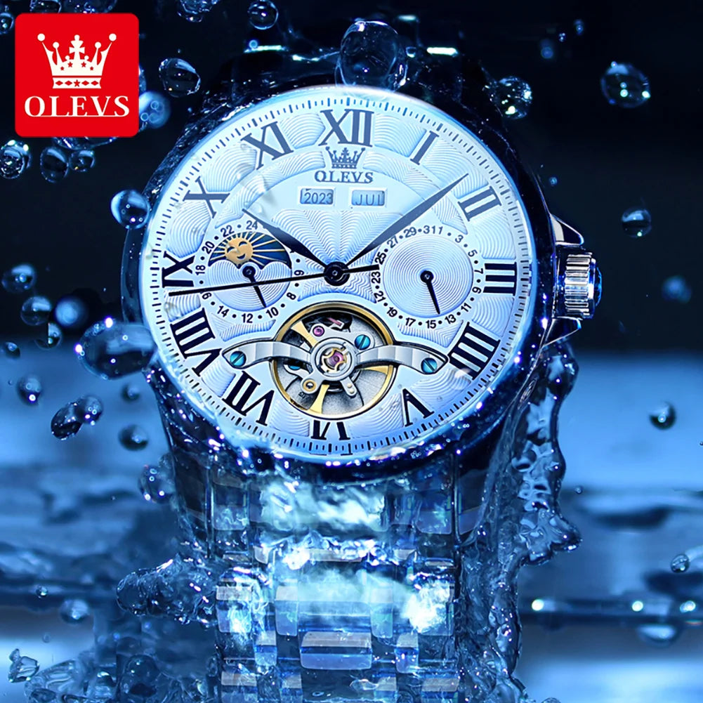 OLEVS 7013 Montre Homme Automatique Phases de Lune Chiffres Romains – CLEVI Paris