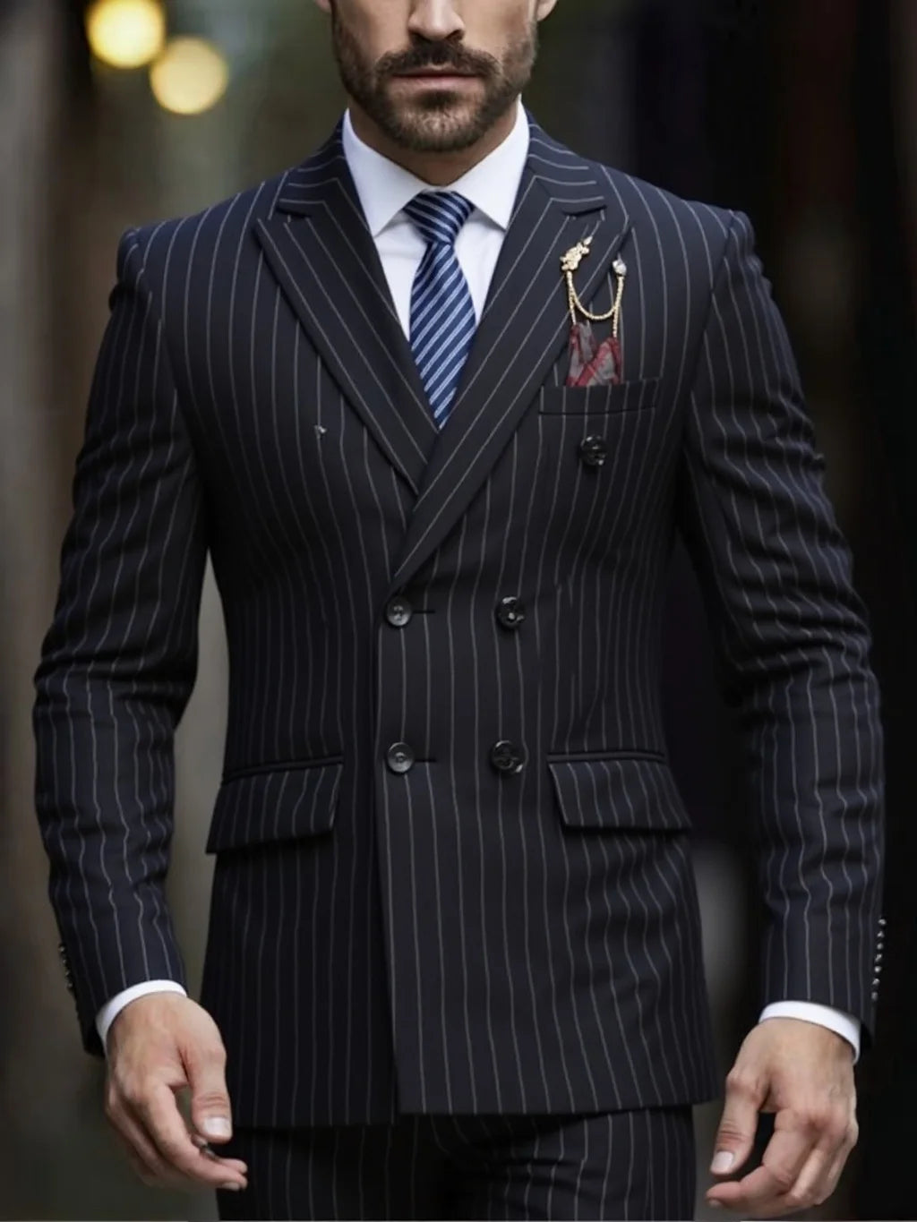 Costume homme rayé 2 pièces, double boutonnage – CLEVI Paris