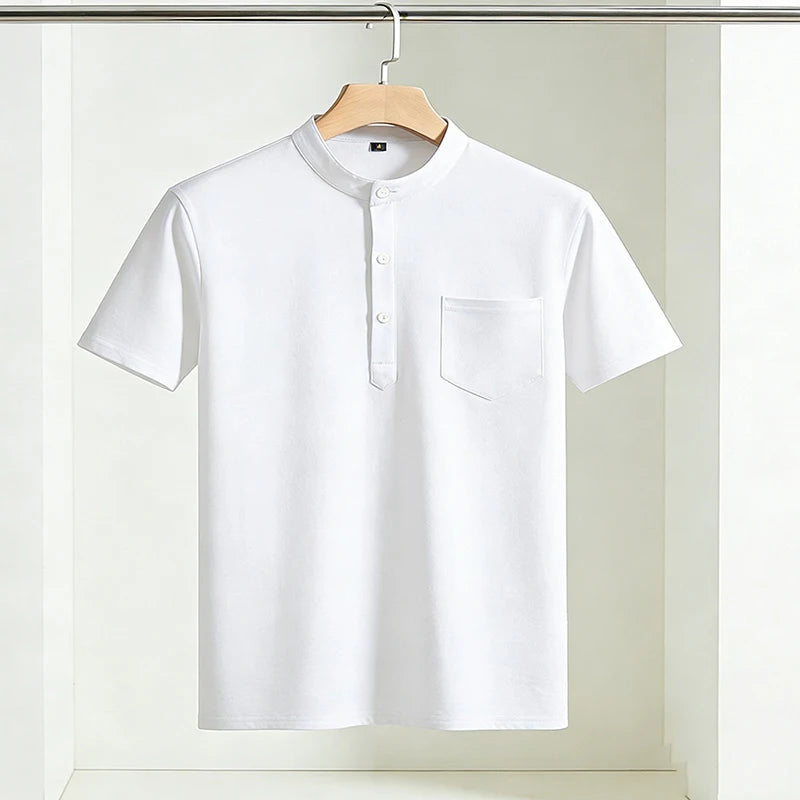 T-Shirt Col Tunisien Homme Manches Courtes Poche Poitrine – CLEVI Paris